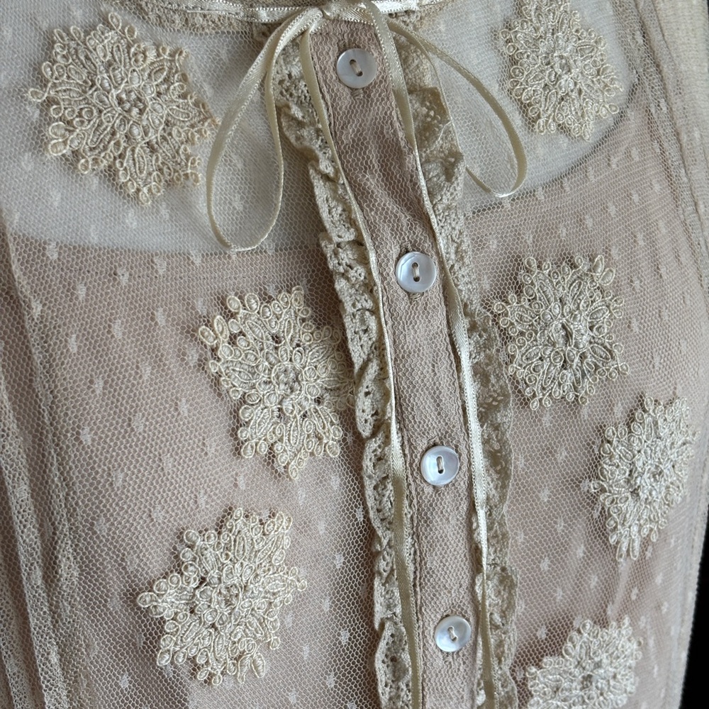 April Cornell Swiss Dot Net Blouse with Lace Appliqué and Lace Ruffles - Picture 7 of 16